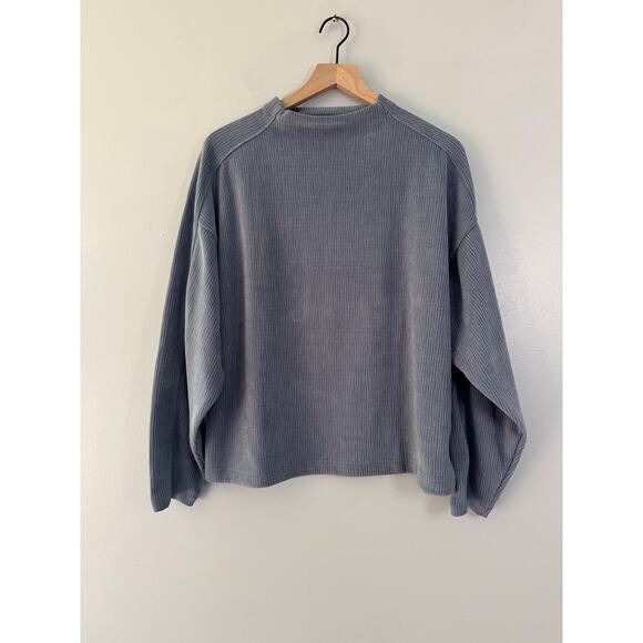 Madewell Striped Jacquard Funnelneck Top size large in blue - Picture 1 of 8